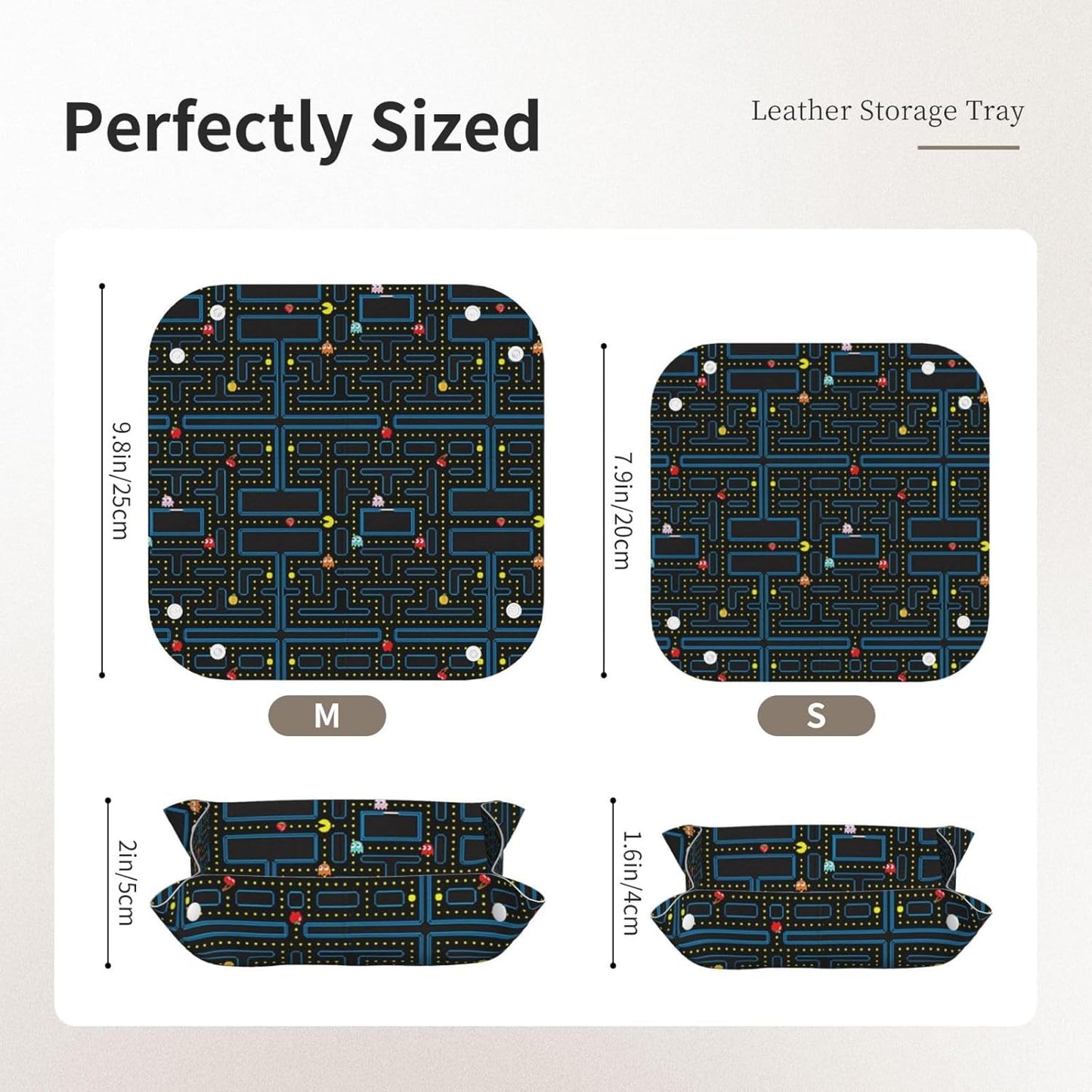 Retro Video Game Pattern Leather Vanity Tray Desktop Storage Organizer, Decorative Catchall Perfume Tray, Bathroom Valet Tray,Nightstand Caddy Holder for Keys Phone Wallet Coin Jewelry, S