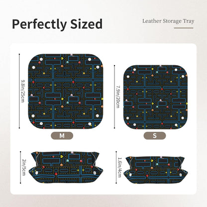 Retro Video Game Pattern Leather Vanity Tray Desktop Storage Organizer, Decorative Catchall Perfume Tray, Bathroom Valet Tray,Nightstand Caddy Holder for Keys Phone Wallet Coin Jewelry, S