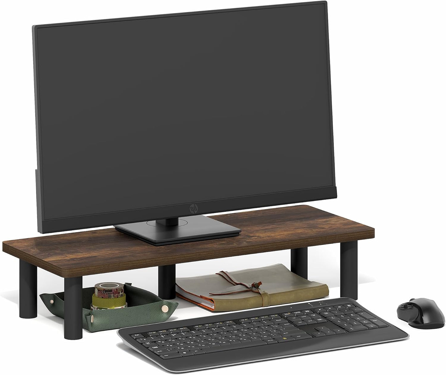 Furinno Turn-N-Tube Corner Monitor Riser Stand with Stainless Steel Tubes, Americano