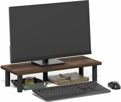Furinno Turn-N-Tube Corner Monitor Riser Stand with Stainless Steel Tubes, Americano