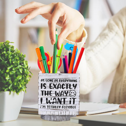 Outus Wooden Spinning Pen Holder for Desk I'll Remember It Later Pencil Holder Cute Organizer Funny Desk Decor Pencil Case Art Supply Storage Box for Home Office (White)
