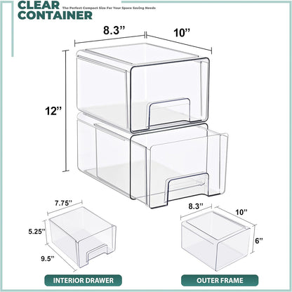 Sorbus Medium Clear Stackable Storage Drawers – 2-Pack Plastic Organizer Bins with Handles – Pull-Out Stackable Drawers for Bathroom Closet, Medicine, Cabinet, Pantry Storage, Baby Bottle Organizer