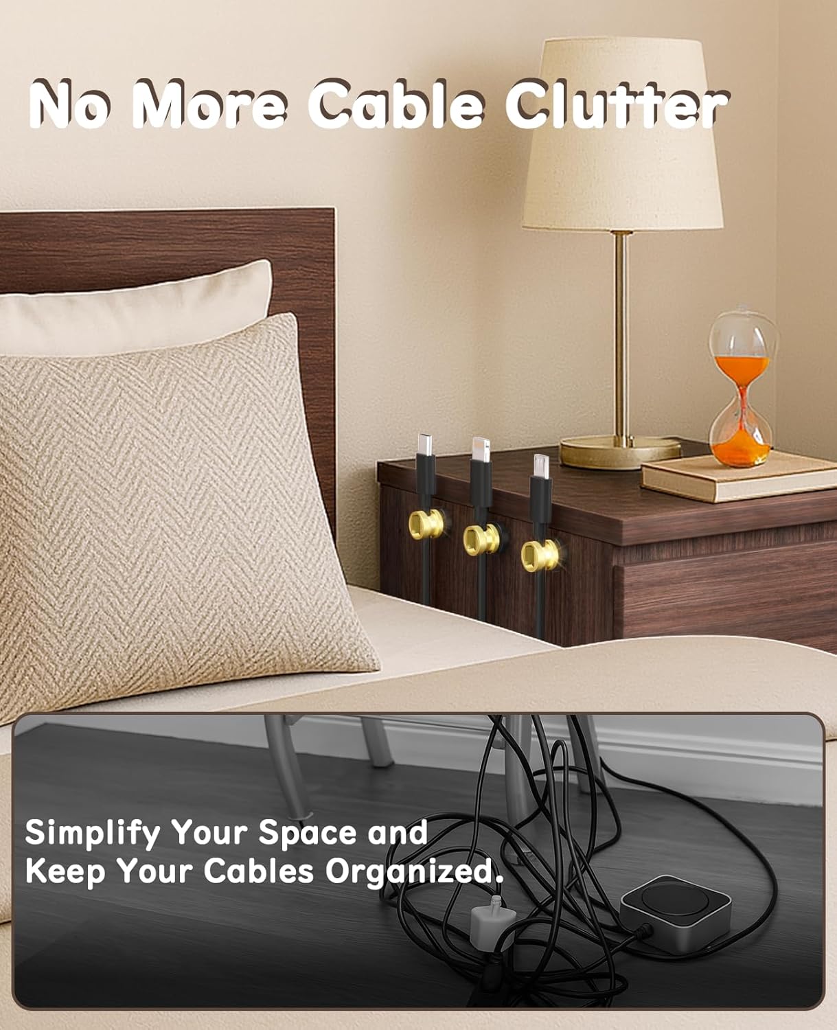 Maveek Metal Magnetic Cord Holder, Magnet Cable Clips Stainless Steel Adjustable Cord Organizers for Desk Nightstand Car Office Charging Wires USB C Laptop Earphone Audio Cords (4 Pack)