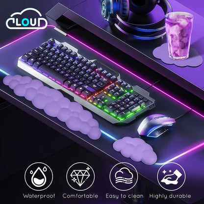Cloud Wrist Rest for Computer Keyboard Arm Wrist Rest with Non-Slip Base Extended Wrist Rest Ergonomic Memory Foam for Keyboard and Mouse Typing Pain Relief, Office, Gaming, Computer