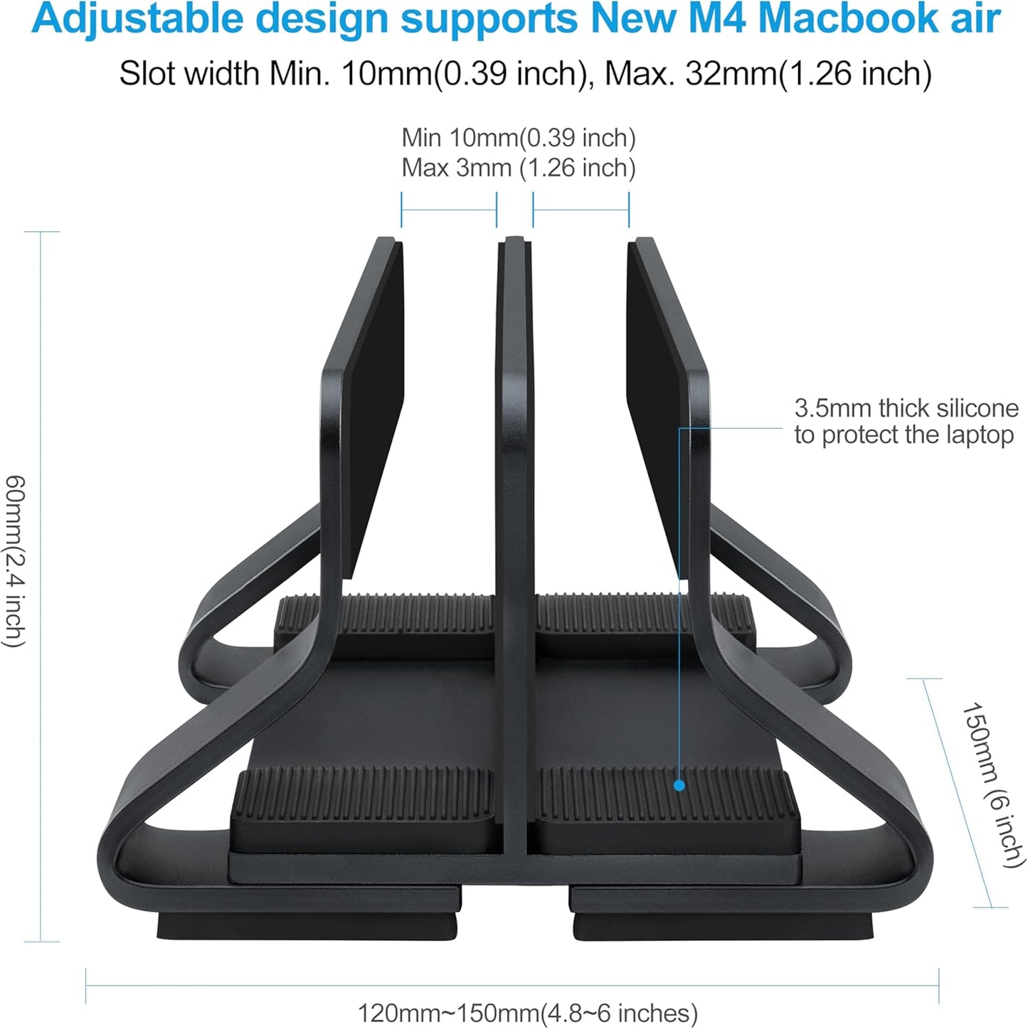 Aluminum Dual Vertical Laptop Stand Dock Holder, Supports 2 Devices, Adjustable Slot Width 15-36mm, Space-Saving Upright Storage for MacBook and Laptops