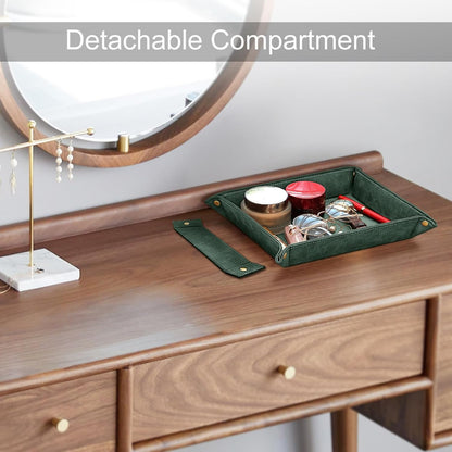 SITHON Valet Tray Desktop Storage Organizer, Removable 2 Compartments Catchall Tray Bedside Vanity Nightstand Caddy Holder Desk Storage Plate, Valentine's Day Gift, Brown