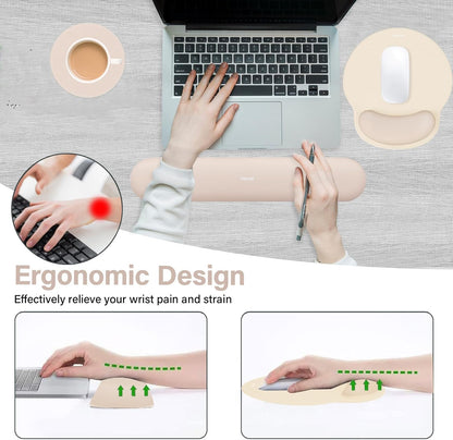 MOSISO Wrist Rest Support for Mouse Pad&Keyboard Set, Circle Curved Ergonomic Mousepad&Coaster Non-Slip Base Home/Office Pain Relief&Easy Typing Pad with Soft Cloth&Silicone Lining, Antique Green