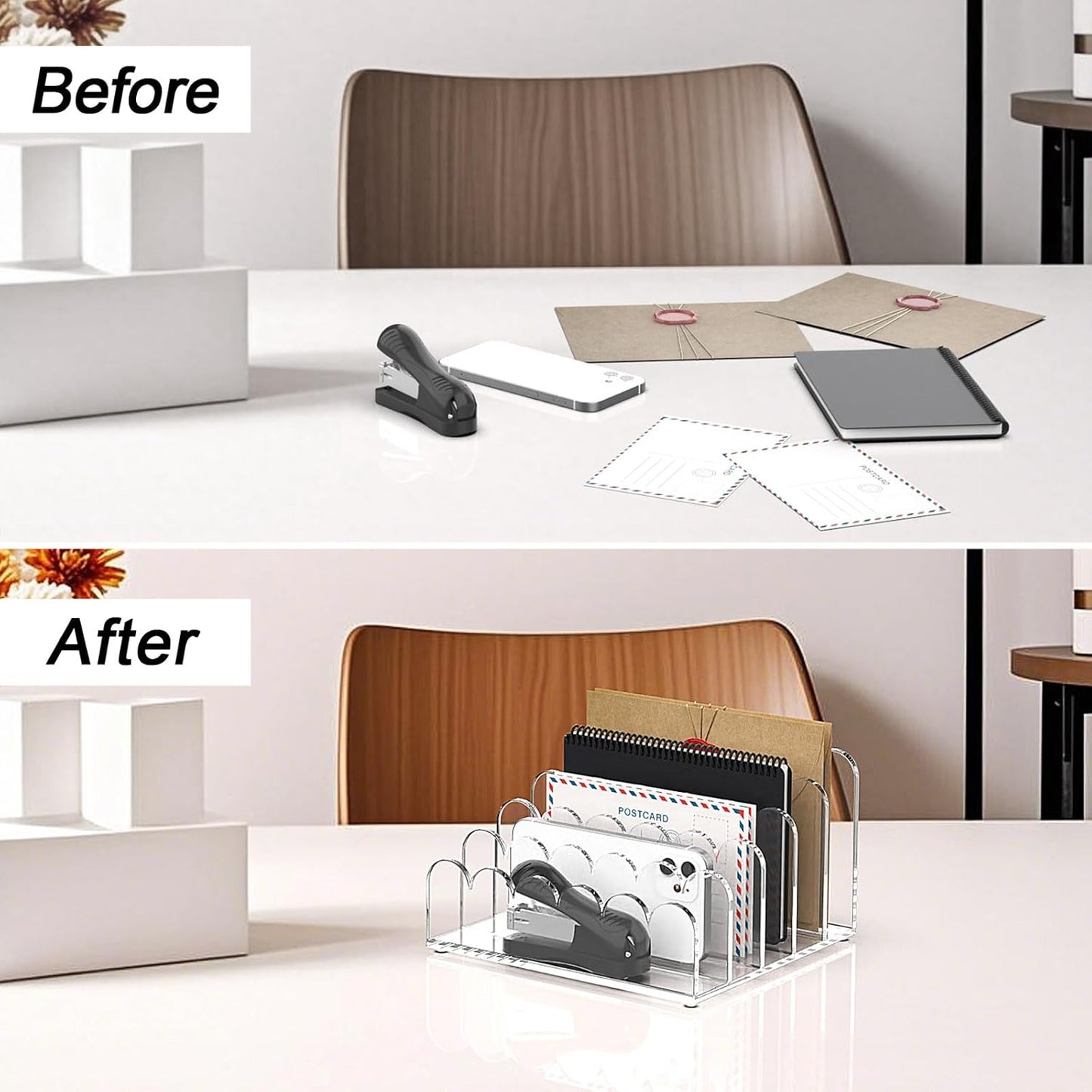 YAGELI 2 Pack 3-Slot Acrylic Mail Organizer for Desktop – Scalloped Clear Document Sorter, Vertical File Holder for Office/Home, Space-Saving Desk Organizer for Letters,Envelope,Bills,Stationery
