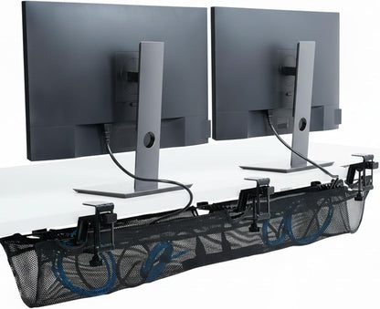 VIVO No Drill Clamp-on 36 inch Mesh Net Under Desk Cable Management Wire Organizer, Adjustable Home Office Standing Desk Cord Storage Sleeve, Black, DESK-AC36MH