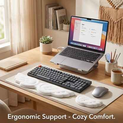 White Angel Wings Ergonomic Memory Foam Wrist Rest Computer Keyboard and Mouse Set Cute Gaming Keyboard Wrist Support pad PU Leather Surface Non-Slip and Waterproof Includes a Cleaning Brush