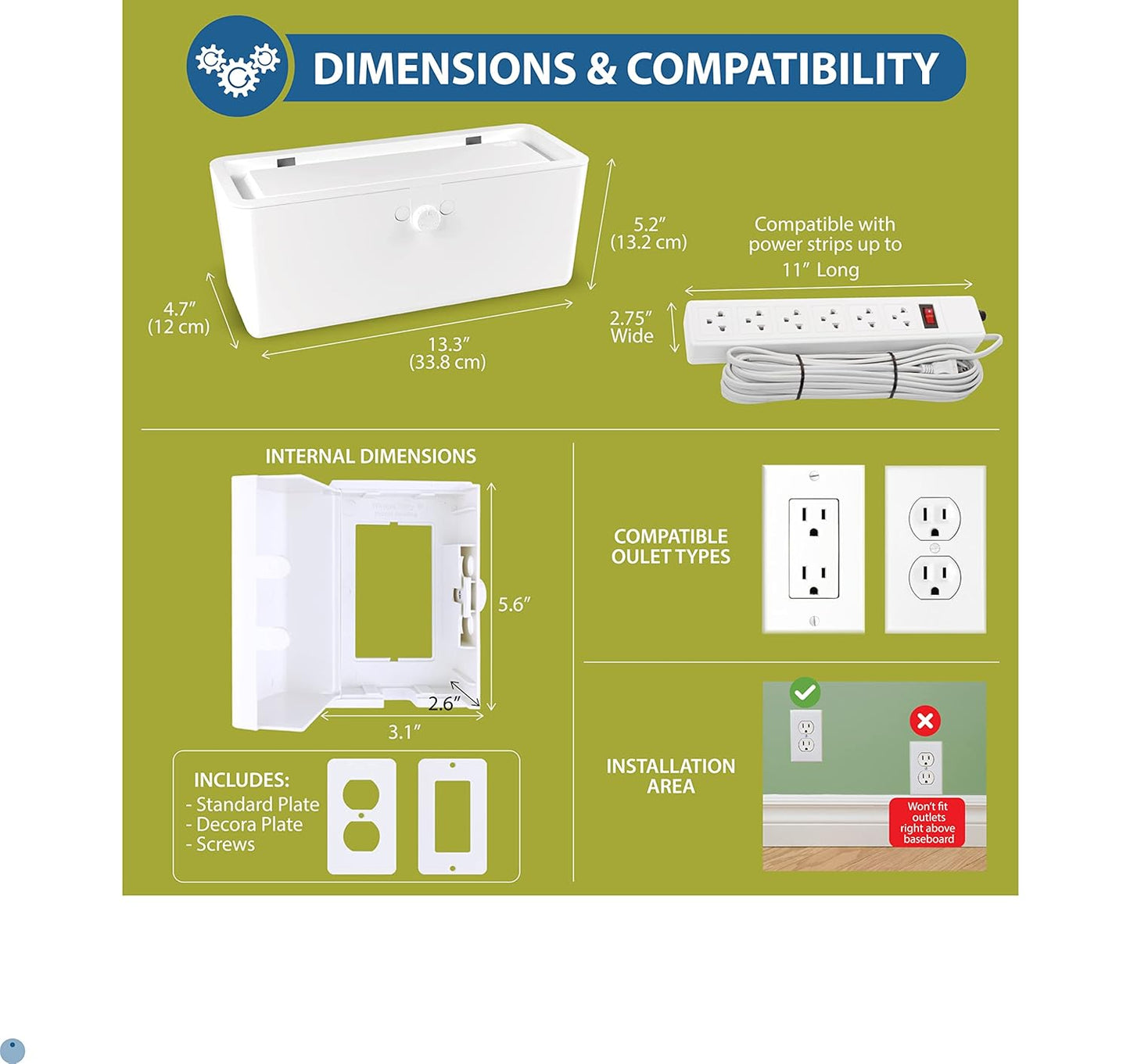Power Strip Cover Box - Effectively Baby Proofs Power Strip with Patented Dual Lock. Convenient Side Openings for Cords & Cables. Protects Small Hands & Fingers