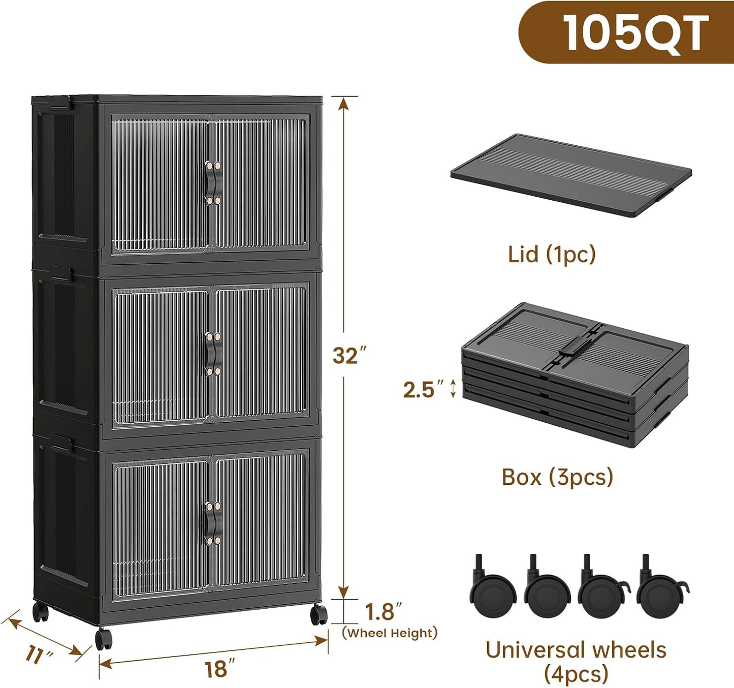 SAILUN 145Gal/580Qt Collapsible & Stackable Storage Bins with Door & a Lid,Perfect for Blanket Storage, Pillow Organizer, Bedroom Closet & Living Room, Black 26" W x 17" D x 71" H