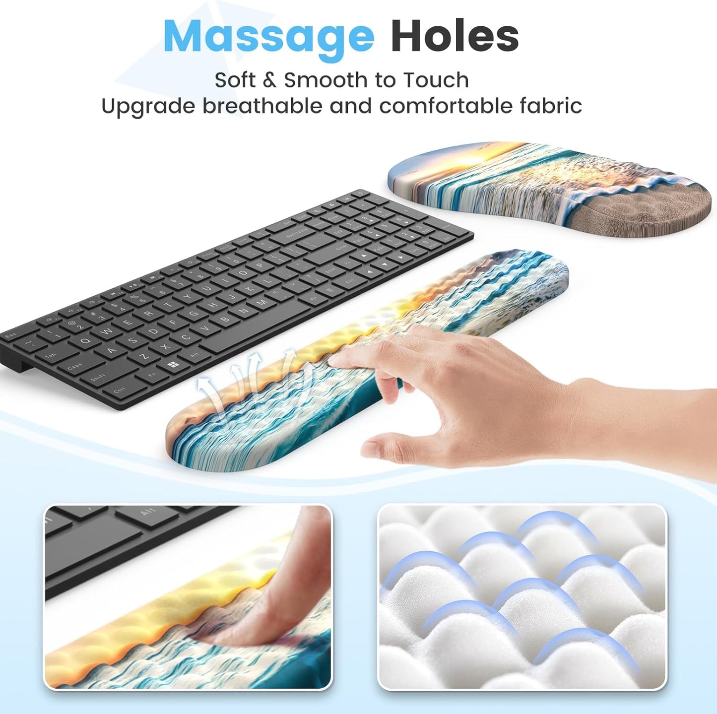 HAOCOO Keyboard Wrist Rest, Ergonomic Mouse Pad with Wrist Rest, 3 in 1 Keyboard and Mouse pad with Coaster Set, Memory Foam Wrist Support, Non-Slip PU Base for Home Office, Rose Gold Pink