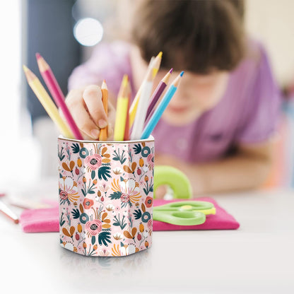 WAVEYU Ceramic Pen Holder for Desk Cute, Pencil Cup Pot Desk Organizer, Makeup Brush Holder for Women, Men, Kids, Desk Marble Decor for Office, Classroom, Home, Gray Golden