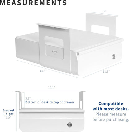 VIVO 13 Inch Under Desk Lockable Slide Out Drawer, Secure Home Office Storage Organizer, Steel, Black, DESK-AC03L-B