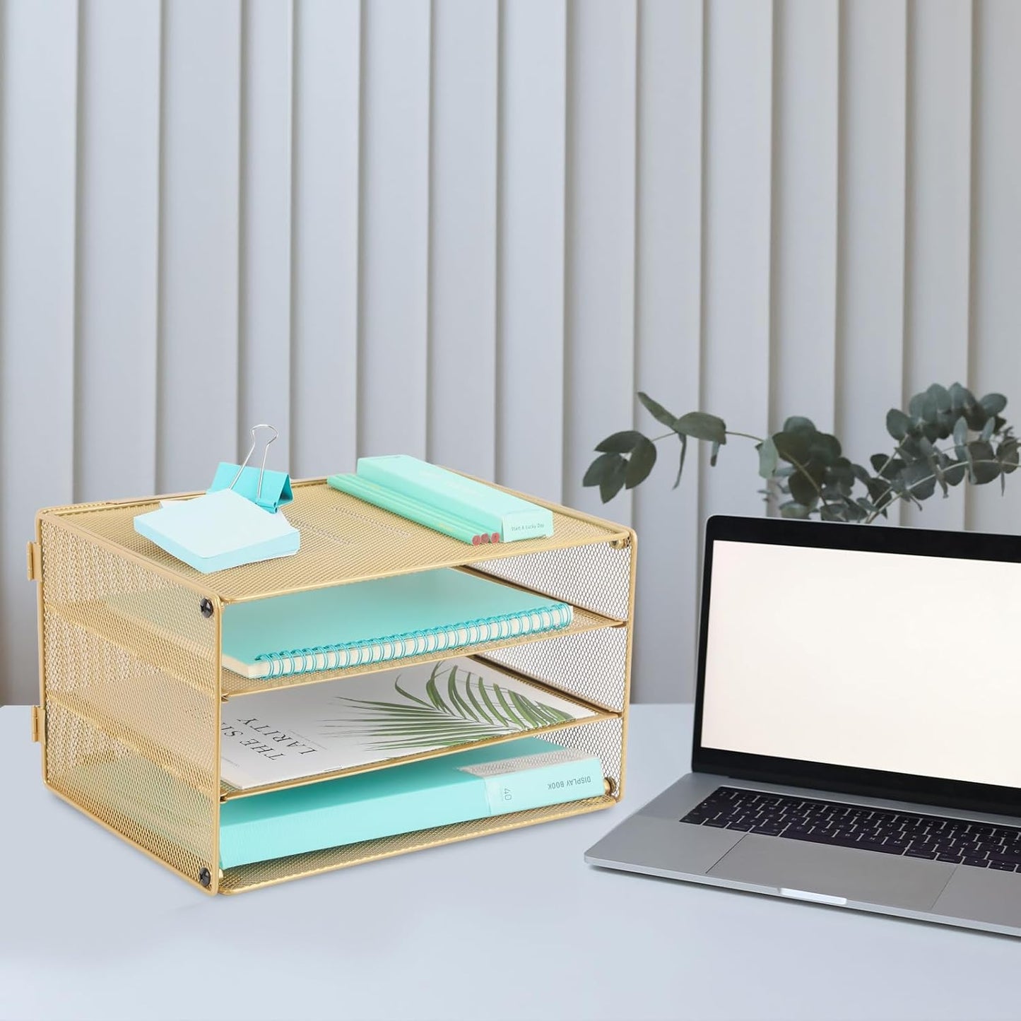 EASEPRES 3 Tier Mesh Desk Organizer Tray, File Paper Letter Folder Holder Desktop Paper Sorter Mail Organization Rack Storage Accessories, for Office Home School Classroom, Black