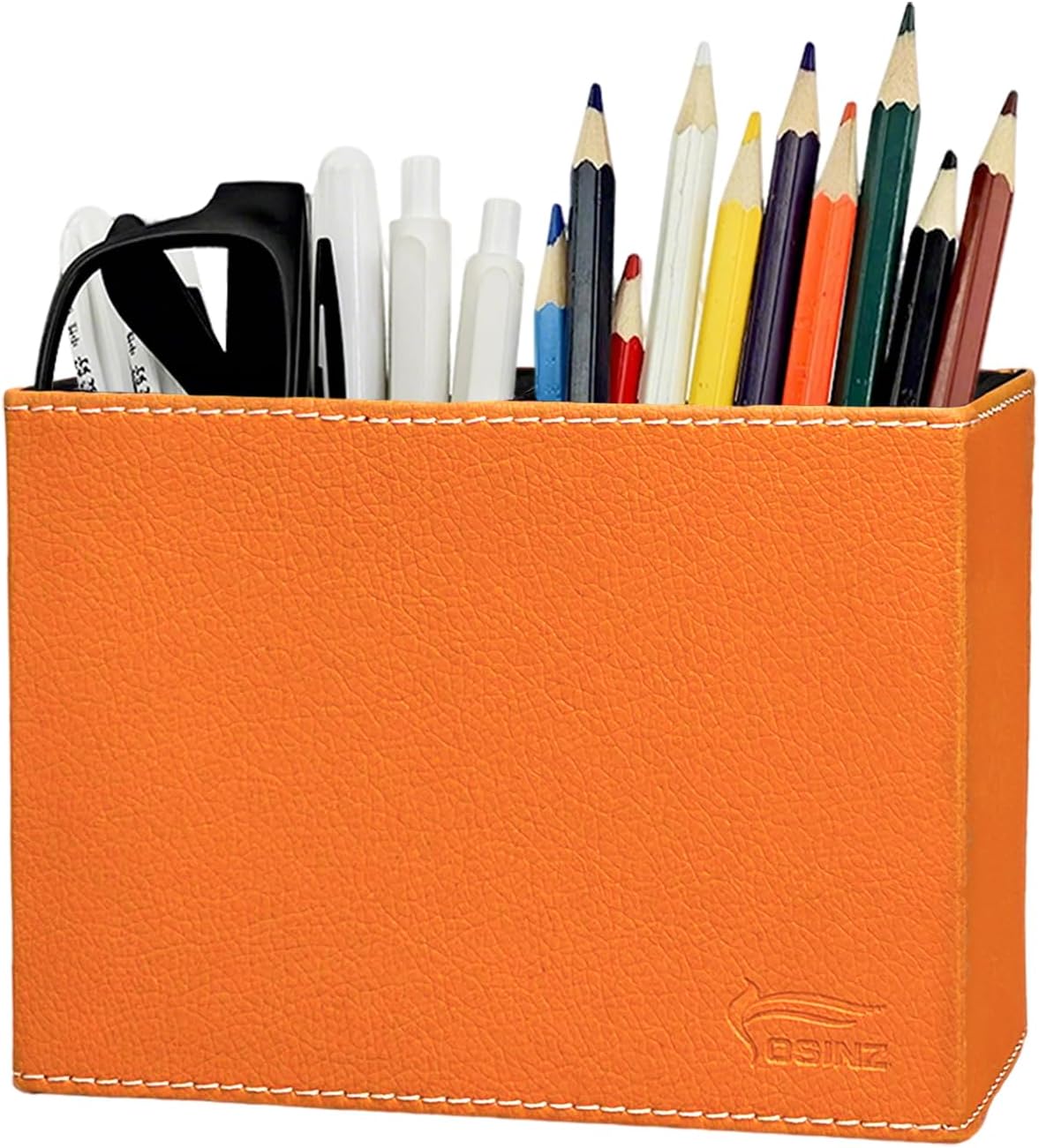 Leather Pen Holder, Brown Pencil Holder, Desktop Elegant Pen Holder for Desk, Stationery Organizer for School Office Home Dorm (3.3" x 3.3" x 4", Brown)