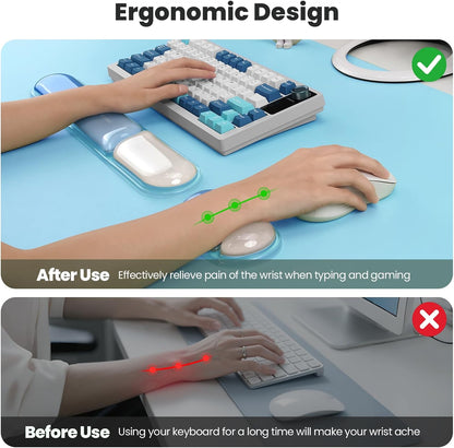 TECKNET Clear Gel Wrist Rest for Computer Keyboard, Ergonomic Gel Keyboard Wrist Rest Set for Typing Pain Relief, Comfortable Silicone Wrist Support Pad for Office/Computer/Laptop/Gaming, Transparent
