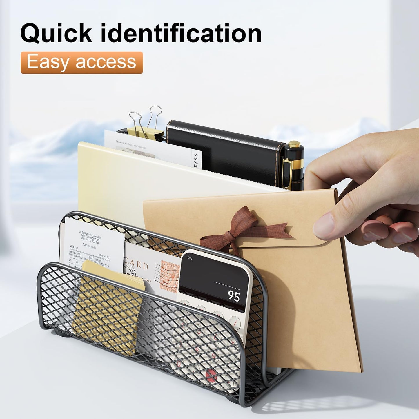 gianotter Mail Organizer Countertop, Metal File Holder with 3-Slot, Rose Gold Desk Accessories & Workspace Organizers (Rose Gold)