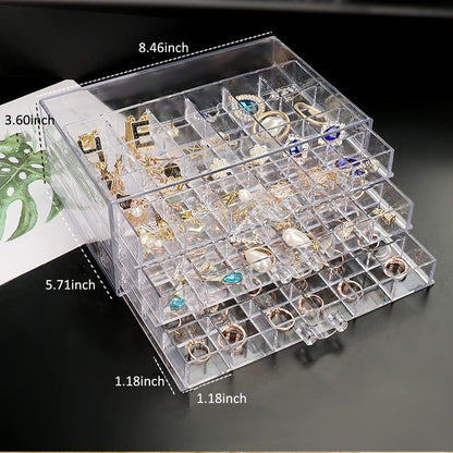 Compartment Storage Box 72 Grids Acrylic Organizer Box with 3 Drawers Storage Containers Transparent Organizer for Crafts Art Supply Painting Nail Tip Bead Earring Ring (Clear)