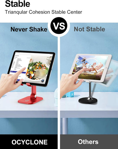 OCYCLONE Phone Stand, Adjustable Height and Angle Foldable Cell Phone Stand Holder for Desk, Taller iPhone Stand Compatible with 4.7"-13" Smartphones iPad Tablet, Black