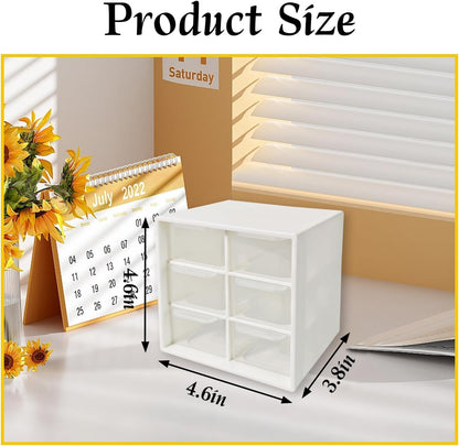 Small Drawer Organizer for Desk, 4.7" x 4.7" x 3.8" Small Desktop Organizer with 6 Drawers, Plastic Storage Box for Office, Classroom, Craft and Home Organization