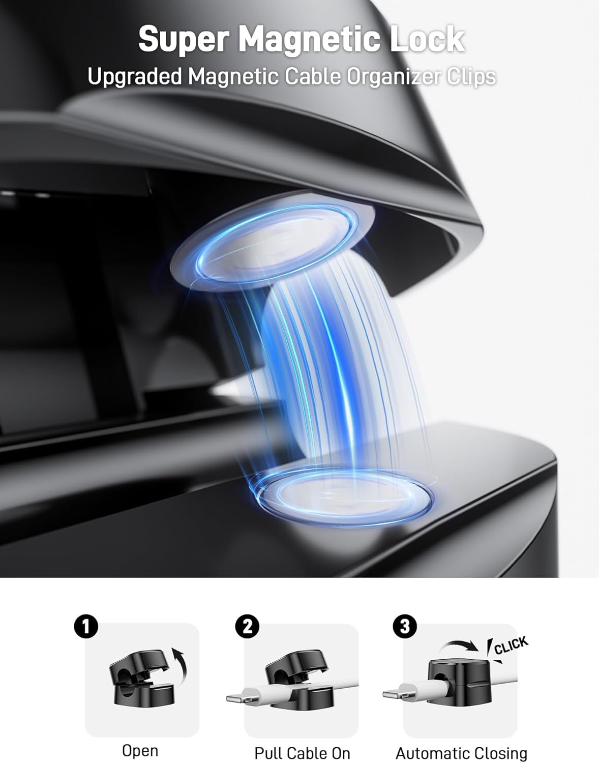 6-Pack Magnetic Cable Clips - Cell Phone Cord Holder for Nightstand, Mini Cube Cord Holder with 6 Extra Strong Adhesive Pads, USB Cable Magnetic Clip for Office Desk Home