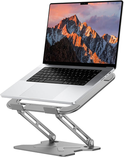 JCZT Adjustable Laptop Stand for Desk, Metal Foldable Laptop Riser, Portable Laptop Holder Mount, Ventilated Cooling Computer Notebook Stand for MacBook Air Pro, All 10-16'' Notebooks Laptops, Gold
