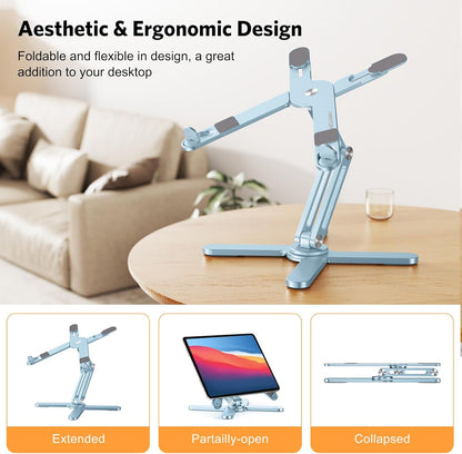 OMOTON LA10 360° Rotating Laptop Stand Riser for Desk, Ergonomic Foldable Computer Stand Adjustable Height Angles for Collaborative Work, Easy Storage Fit Macbooks,All Laptops up to 16 inches, Silver