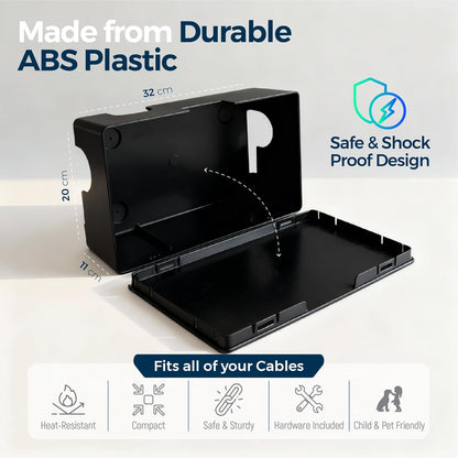 Cable Management Box with Included Mounting Hardware – ABS Cord Organizer (12,7 x 7,8 x 4,5 in) | Heat-Tolerant Power Strip & Cable Storage | Wall-Mountable or Floor Use