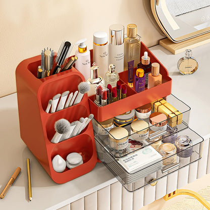 Booklov Makeup Organizer for Vanity, Countertop Cosmetic Display Case with Clear Acrylic Drawers, Bathroom Counter Beauty Caddy, Cute Table Storage Holder for Skincare, Brush Lipsticks, Crystal White