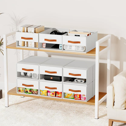 Stackable Storage Drawers - Pull Out Storage Bins with Drawers for Closet Clothes Organizers with Weekly Labels & Clear Window, Closet Shelf Storage for Bedroom, Living Room, 5 Pack, White