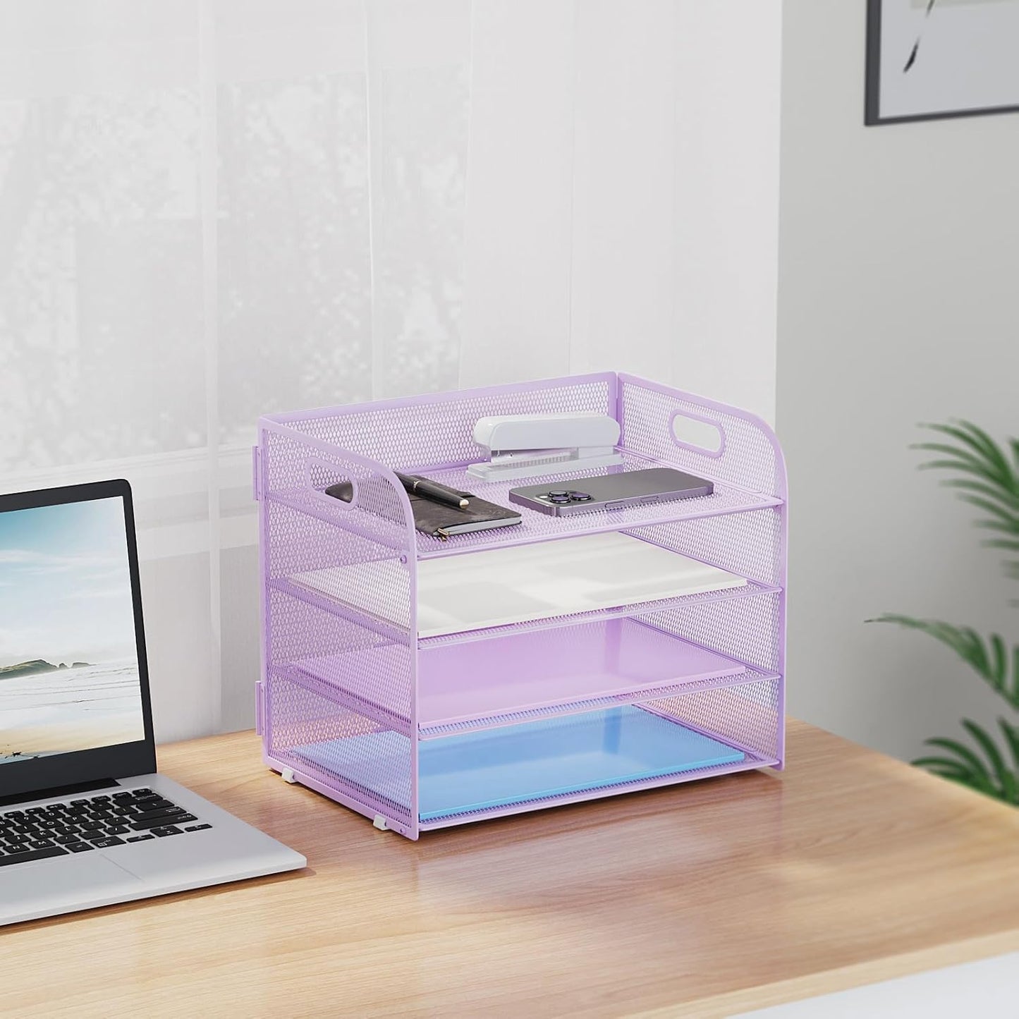 Marbrasse 4 Tier Paper Organizer Letter Tray - Mesh Desk File Organizer with Handle, Paper Sorter Organizer for Letter/A4 Office File Folder Holder (Black, 12.6" x 9.1" x 10.7")