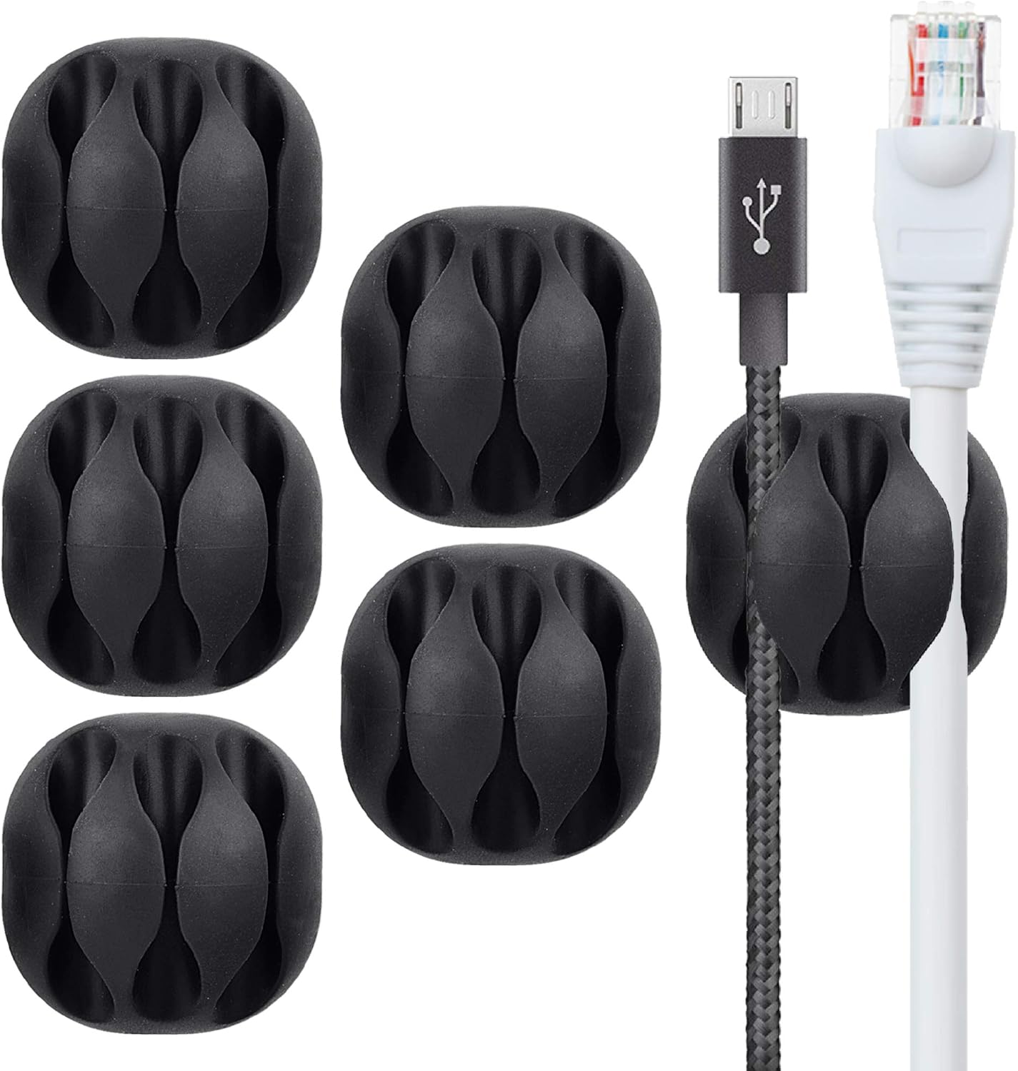 BEADNOVA Cable Clips Cord Organizer Cable Management Wire Cord Holder 24 Pcs Adhesive Wire Holder for Car Charging Accessory PC Office (Black,1 Slots, 2 Slots, 3 Slots,5 Slots)