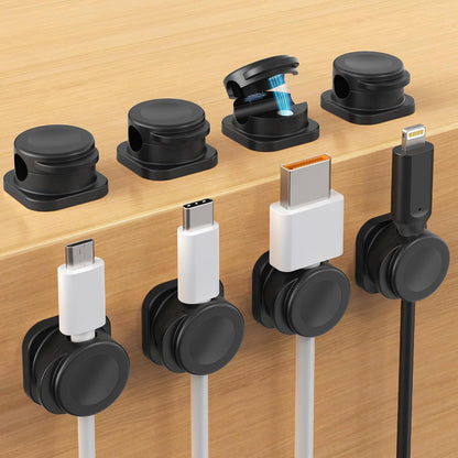 Cable Clips, 8 Pack Magnetic Cord Organizer, Reusable and Convenient Cable Management TIKIWIK Desk Organizer, Strong Adhesive Cord Holder for Nightstand Home Car Office Desk Accessories (White)