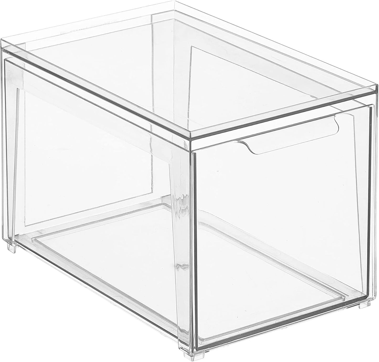mDesign Plastic Stackable Closet Storage Organizer Bin Containers with Front Pull Drawer for Cabinet, Desk, Shelf, Cupboard, or Dresser Organization - Lumiere Collection - Clear