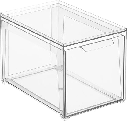 mDesign Plastic Stackable Closet Storage Organizer Bin Containers with Front Pull Drawer for Cabinet, Desk, Shelf, Cupboard, or Dresser Organization - Lumiere Collection - Clear