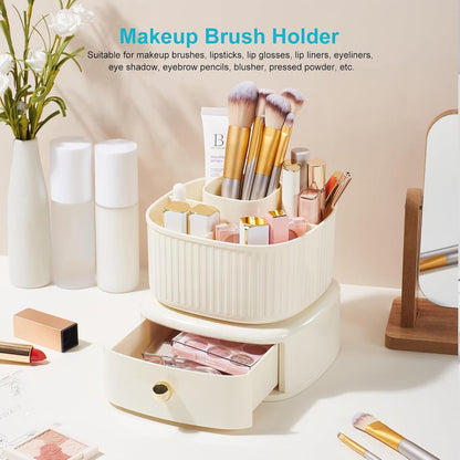 Desk Pencil Pen Holder, 5 Slots 360 Degree Rotating Pencil Pen Organizers for Desk Desktop Storage Stationery Supplies Organizer Cute Pen Cup for Office School Home Art Supply Cream Yellow