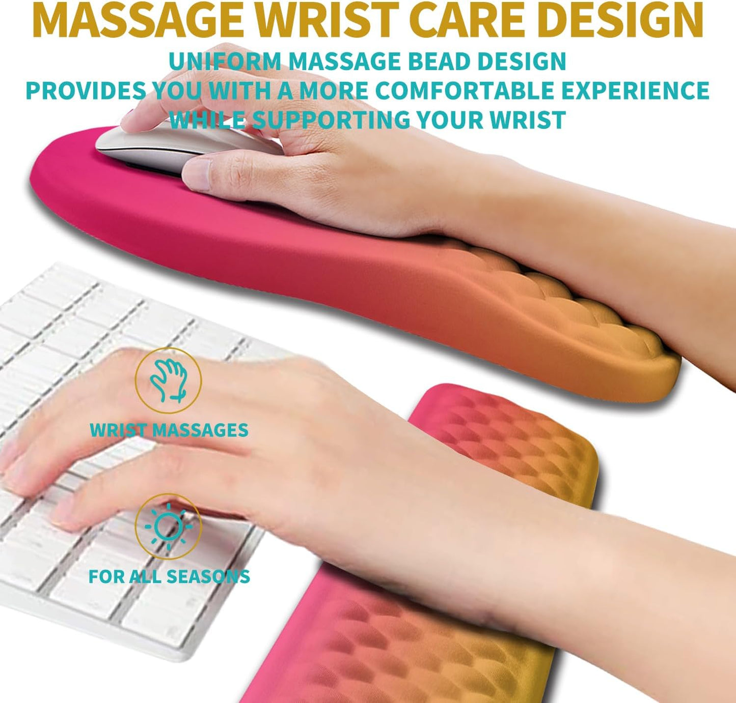 Hokafenle 2 in 1 Ergonomic Mouse Pad Wrist Support & Wrist Rest for Computer Keyboard Set, with Relieve Carpal Tunnel Pain Massage Bulge and Full Memory Gel Design (2In1 Set, Light Green)