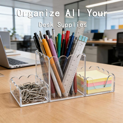 YAGELI Black Acrylic Desk Organizer Set of 3, Magnetic Modular Pen Holder with Sticky Notes & Paperclip Tray, Aesthetic Desk Accessories for Home Office & Minimalist Decor