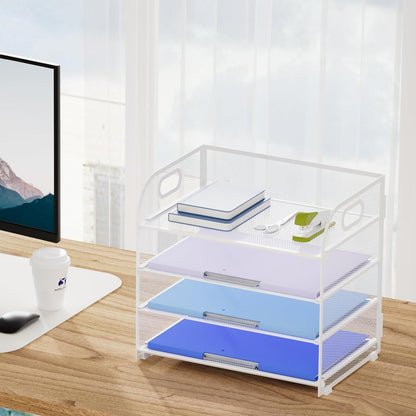 Marbrasse 4 Tier Paper Organizer Letter Tray - Mesh Desk File Organizer with Handle, Paper Sorter Organizer for Letter/A4 Office File Folder Holder (Black, 12.6" x 9.1" x 10.7")