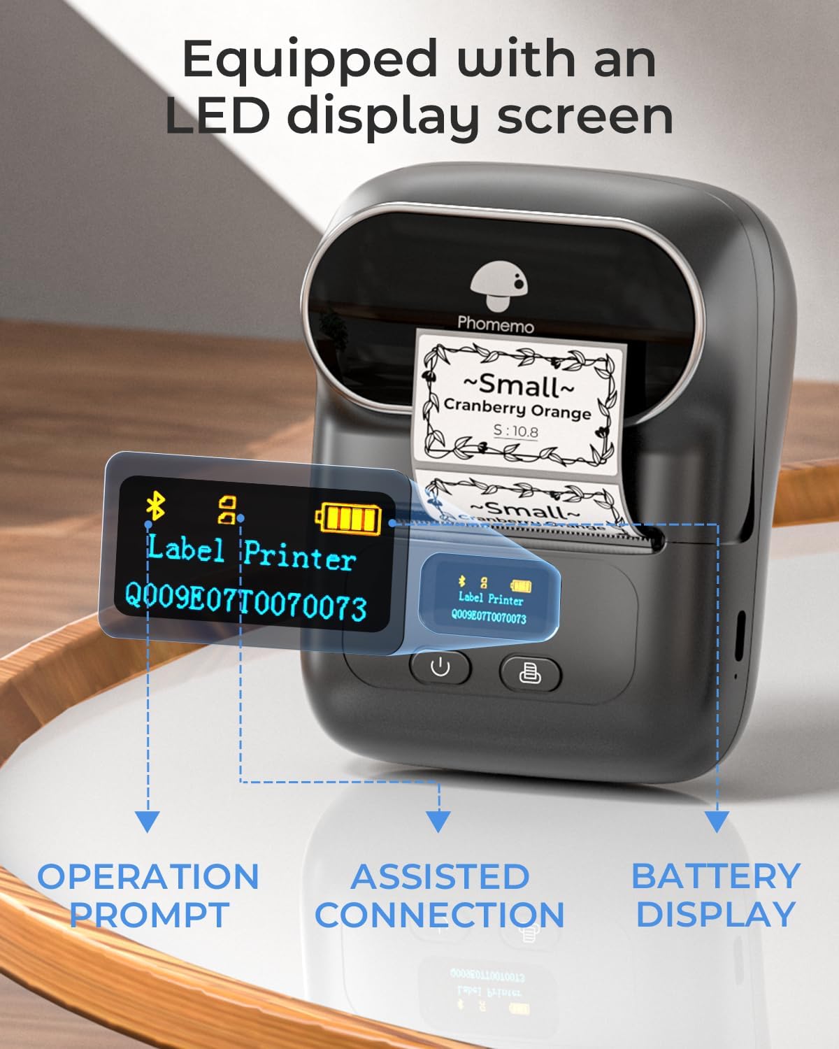 Phomemo M110 Label Makers - Barcode Label Printer Bluetooth Label Maker Portable Thermal Printer for Small Business, Address, Barcode, Logo, Clothing, Mailing, Sticker Printers for Phone & PC, Black