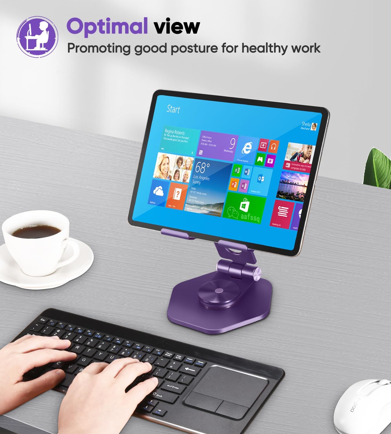 Aluminum Tablet Stand for Desk, 360° Swivel iPad & Tablet Holder – Thickened Material & Foldable Desktop Mount for 5–12.9in Devices, Black