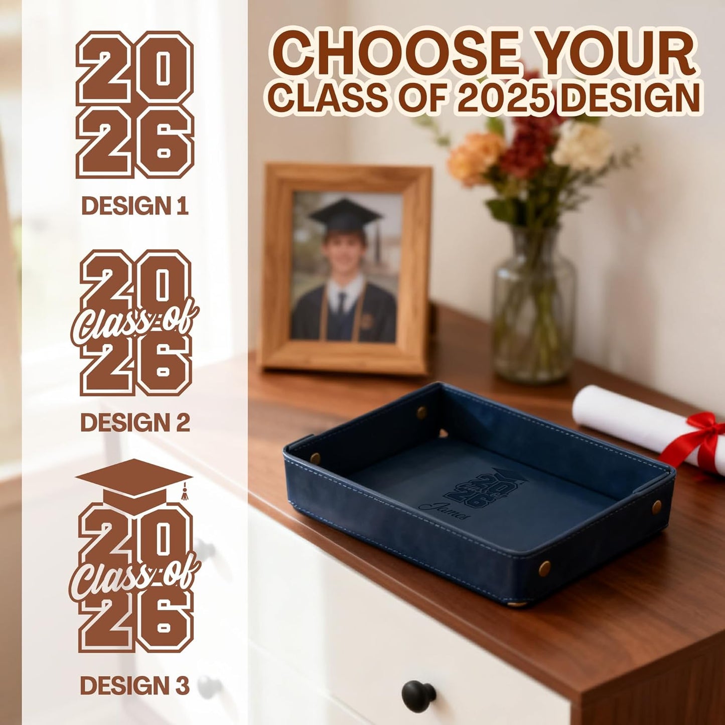 Engraved Leather Valet Tray for Men – Personalized Catchall with Custom Name for Desk, Dresser, Nightstand – Men's Organizer Tray for Keys, Wallet, Jewelry, Personalized Gift for Home, Office - Coffee