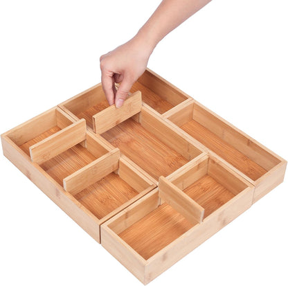 Vincona Bamboo Drawer Organizers Set, 3PCS Multi-Use Wood Storage Organizers, Desk Drawer Tray for Kitchen, Bathroom, Office, Dresser, Bamboo Box Bin for Jewelry, Makeup, Junk, Gadgets