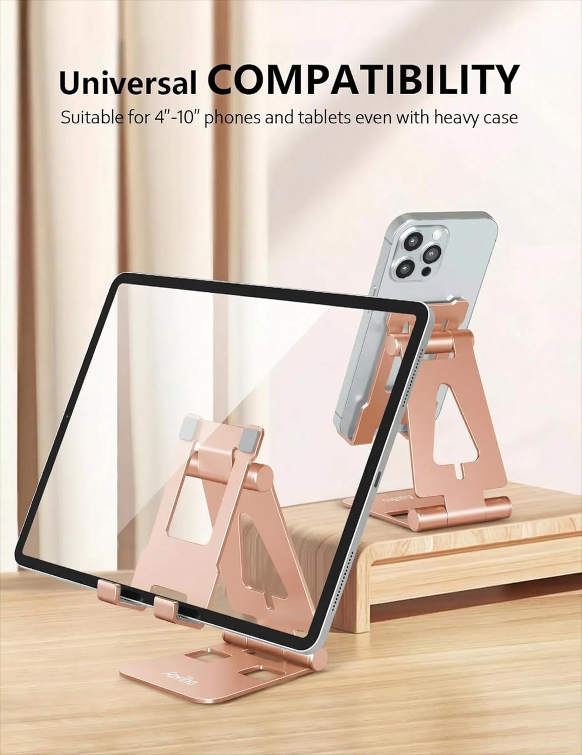 Aoviho Cell Phone Stand for Desk, Adjustable Desktop Phone Holder Stand, Foldable Moblie Phone Dock for iPhone17 16 15 14 13 12 11 Pro Xs Max Xr X 8 7 6 5 5s SE Nintendo Switch All Phones, Pink