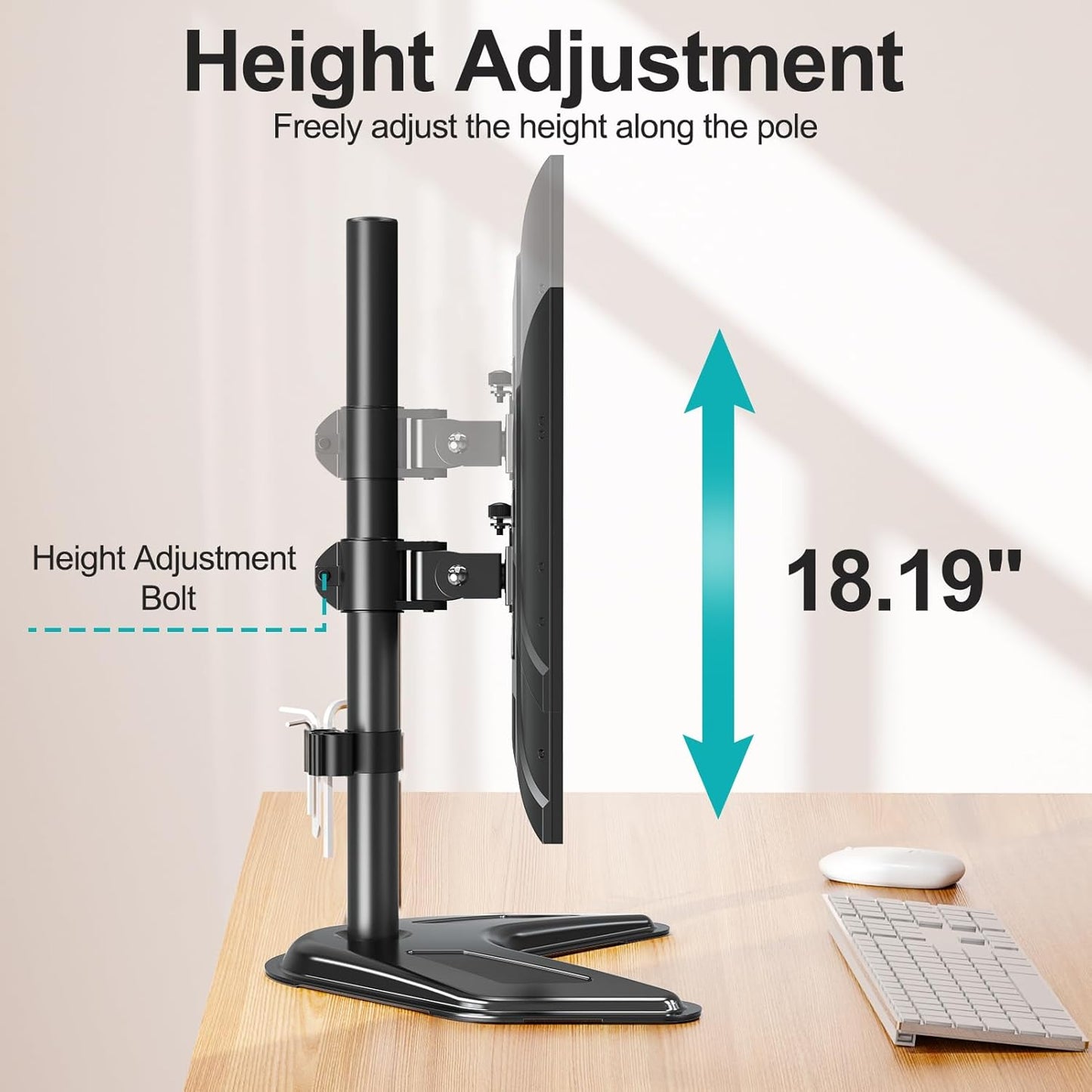 MOUNT PRO Single Monitor Stands Fits 13-32 inch/17.6 lbs Screen, Free-Standing Computer Monitor Mount for Desk, Display Standing with Adjustable Height/Tilt/Swivel/Rotation, VESA 75x75 100x100