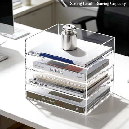 HeZone Paper Organizer, 2 Tier Stackable A4 Size Acrylic Letter Tray, Office/Home/School Organization - Clear
