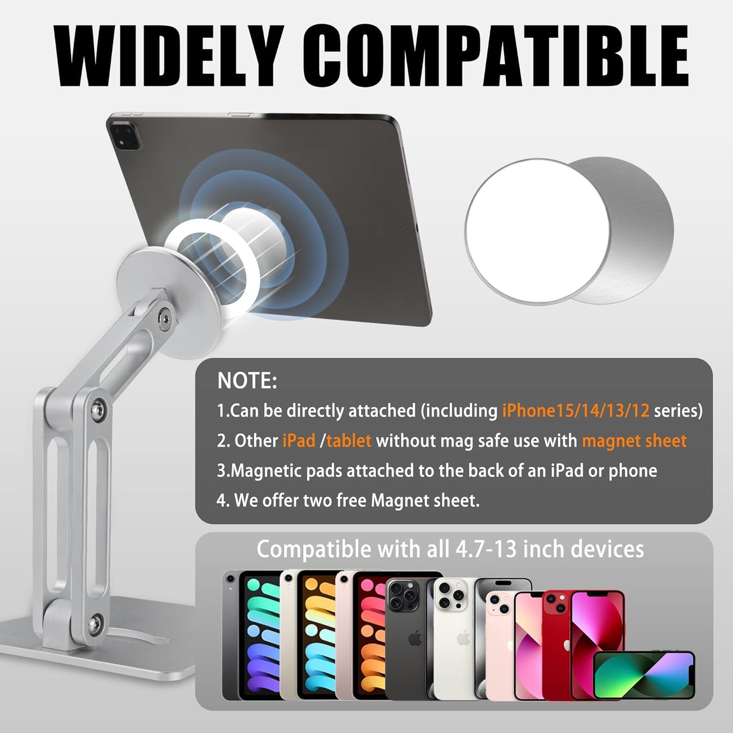 Magnetic Phone Stand for Desk, Heightened & Adjustable & Foldable Metal Magnetic Phone Holder Stand for Desk/Office/Home, Compatible with iPhone 12-17All Series/Mag Safe Case (Black