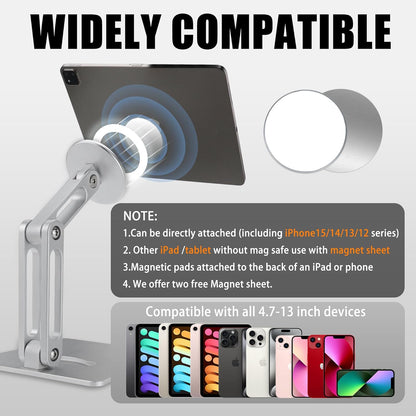 Magnetic Phone Stand for Desk, Heightened & Adjustable & Foldable Metal Magnetic Phone Holder Stand for Desk/Office/Home, Compatible with iPhone 12-17All Series/Mag Safe Case (Black